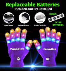 Purple LED Gloves, Light Up Shoe laces and Lighted Beanie Pom Hat Gift Set for Boys and Girls Kids Toys