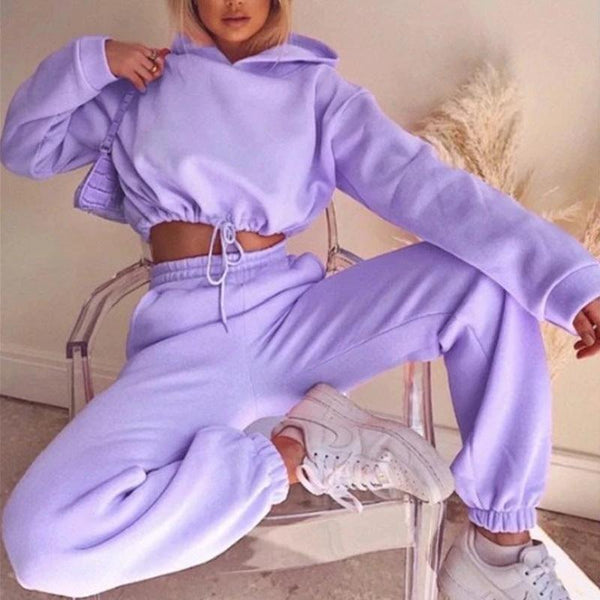 Women's 2-Piece Jogging Suit - Sexy Long Sleeve Hoodie Tracksuit