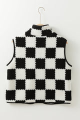 Mindi Checkered Sherpa Collared Jacket Vest