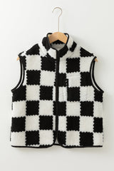 Mindi Checkered Sherpa Collared Jacket Vest