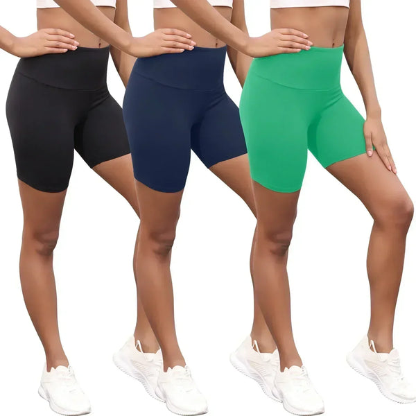3 Pack Women's High Waisted Biker Shorts Super Soft Tummy Control No See Through Workout Yoga Running Push Up Gym Fitness Shorts