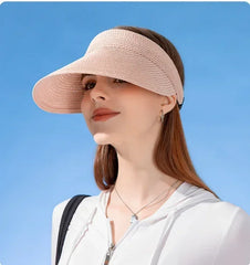 Spring and Summer Women's Outdoor Sunshade  Straw Hat Fashion Empty Top  Duck Tongue Hat Big Brim Cap G37