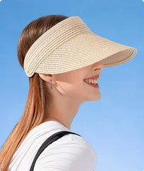Spring and Summer Women's Outdoor Sunshade  Straw Hat Fashion Empty Top  Duck Tongue Hat Big Brim Cap G37
