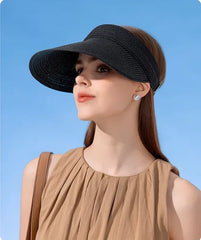 Spring and Summer Women's Outdoor Sunshade  Straw Hat Fashion Empty Top  Duck Tongue Hat Big Brim Cap G37