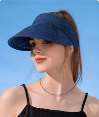 Spring and Summer Women's Outdoor Sunshade  Straw Hat Fashion Empty Top  Duck Tongue Hat Big Brim Cap G37