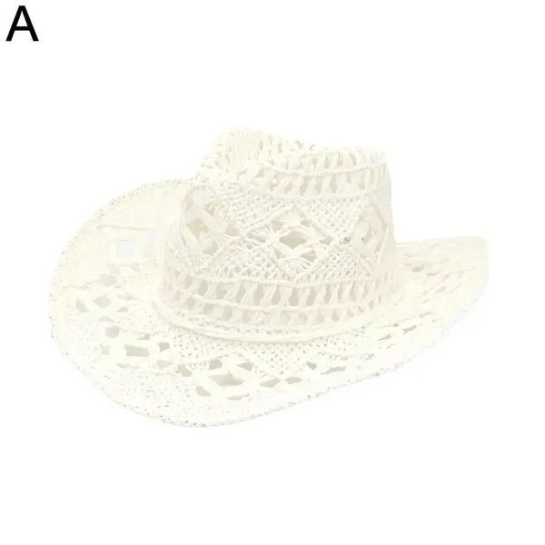 Summer Outdoor Men Women Hand-woven Western Cowboy Straw Hats Wide Brim Breathable Beach Jazz Cap Sun Protection Hat