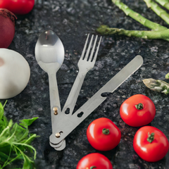 Stainless Steel Folding Utensil Set | Compact Camping Cutlery (Fork, Knife, Spoon)