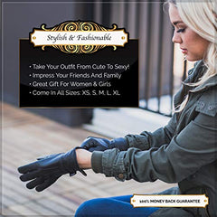 Ladies Warm Winter Dress And Work Gloves, Thermal Lining, Genuine Black Leather