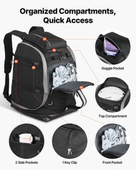 Ski Boot Bag Snowboard Boots Travel Backpack 55L Waterproof Oxford Black