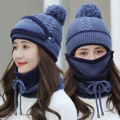 Women's Warm Knitted  Beanie Hat and Scarf Set (3pcs)