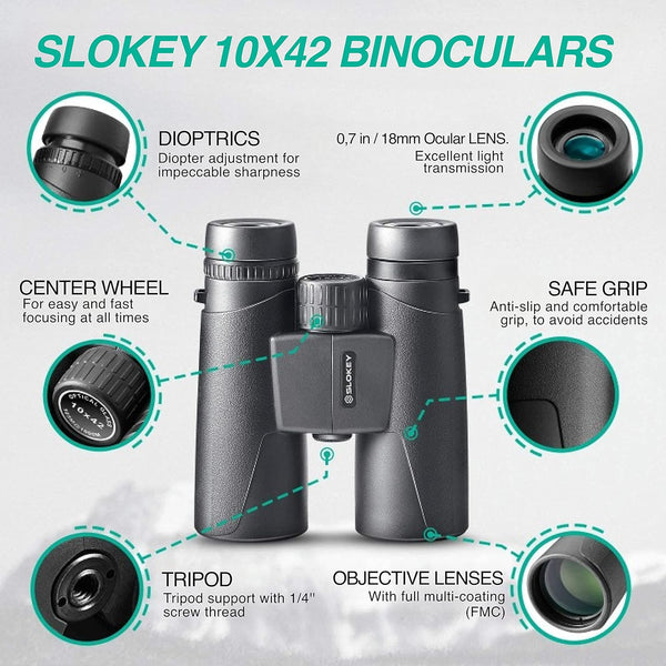 Slokey 10x42 Binoculars - Professional and Powerful Binoculars
