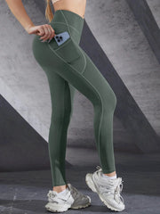 New High Waist Women's Leggings Stretch Yoga Pants Tights With Pockets Push Up Fitness Running Sportswear Solid Color Pants