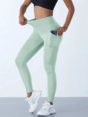 New High Waist Women's Leggings Stretch Yoga Pants Tights With Pockets Push Up Fitness Running Sportswear Solid Color Pants