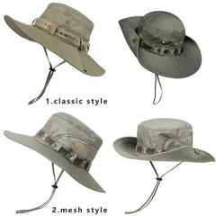 Summer Men Bucket Hat Outdoor UV Protection Wide Brim Panama Safari