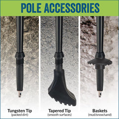 Official Nordic Walking Poles - True Nordic Glove Grip w-flip locks, detachable feet and travel bag - pair - For Heights up to 6’2”