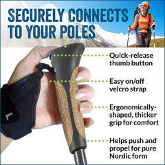 Official Nordic Walking Poles - True Nordic Glove Grip w-flip locks, detachable feet and travel bag - pair - For Heights up to 6’2”